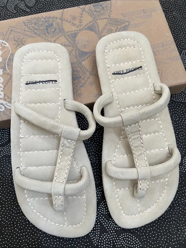 Free People Neutral Beige Strappy Toe-Loop Sandals - Image 2