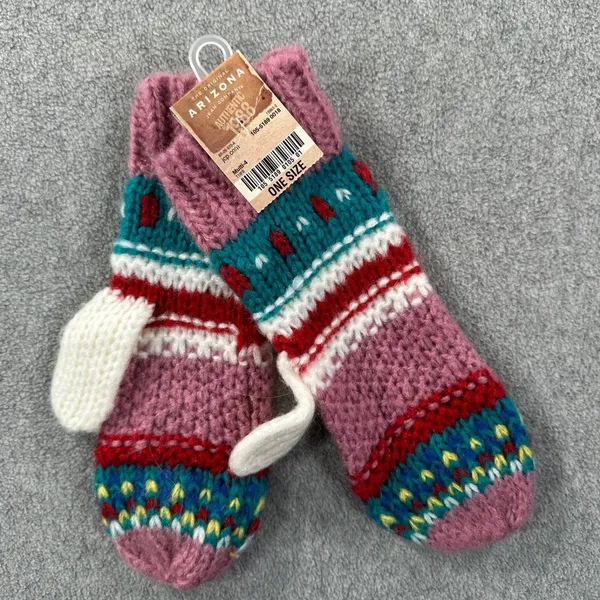Arizona Jean Co Knit Mittens One Size Pink Teal New - Image 2