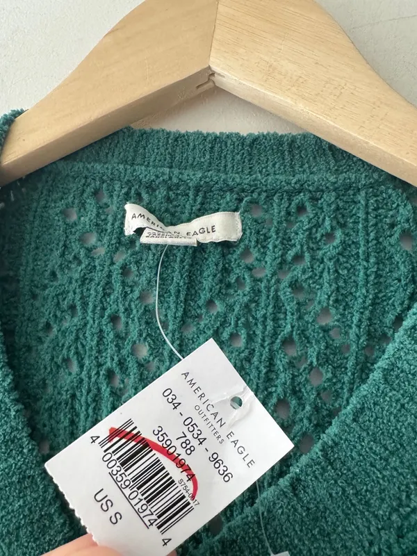 NEW!! American Eagle Green Open Knit Pointelle‎ Sweater - Image 8