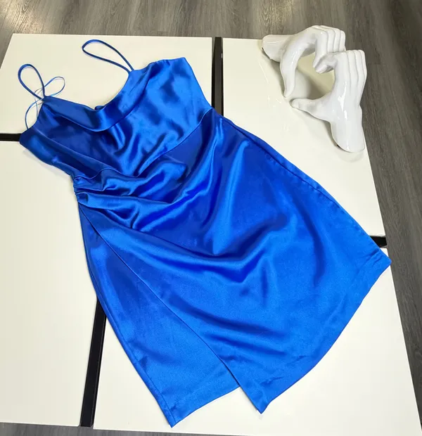 Zara Royal Blue Satin Cowl-Neck Mini Dress - Size Small 💙 - Image 13