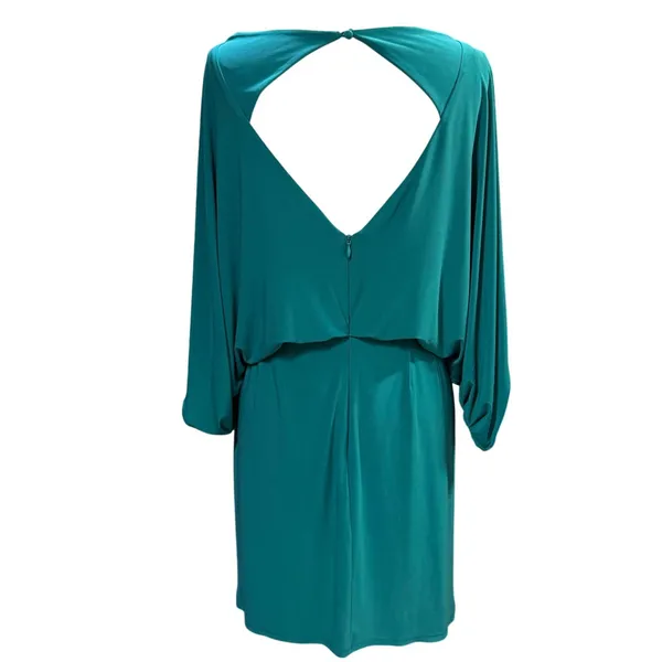 Jessica Simpson 6 Teal Draped Open Back Mini Dress Cocktail Party Wedding Date - Image 4