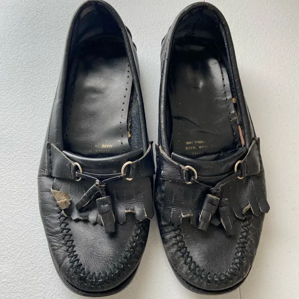 Women’s‎ solid black leather tassel slip on loafers mules boat shoes size 8 - Image 2