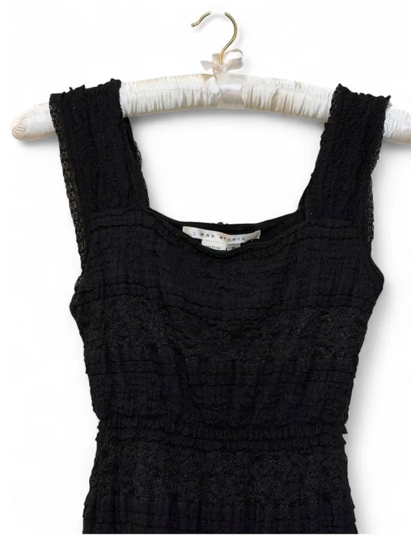 Y2K Max Studio Women’s Black Lace Tiered Ruffle Sleeveless Babydoll Top Shirt S - Image 7