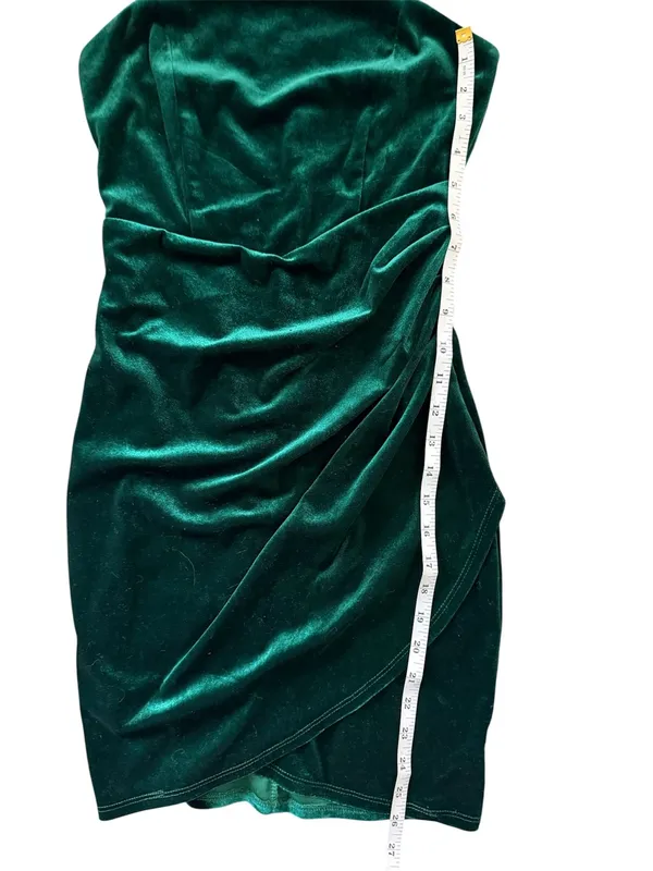 Honey and Rosie Emerald Green Velvet Ruched Mini Dress XS Holiday Cocktail Party - Image 3