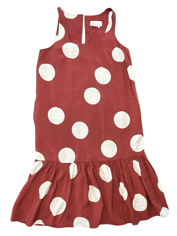 Anthropologie Michaela Flounced Merlot brown W white PolkaDot Dress flowy midi S - Image 6