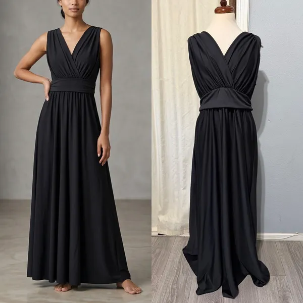 KOH KOH Black Maxi Dress 2X Sleeveless Wrap V-Neck Plus Formal Gown Wedding‎ - Image 2