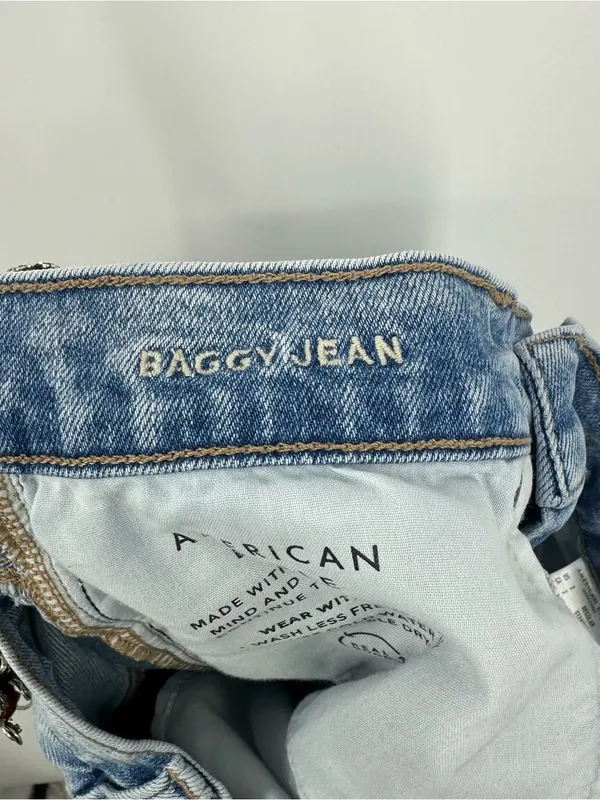 American Eagle Outfitters Denim Blue Baggy Jean Distressed Shorts Size 2 Boho - Image 8