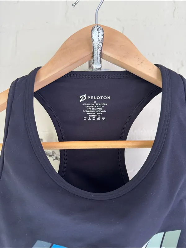Peloton Black Crop Sports Bra with Multicolor Stripe Logo medium - Image 2