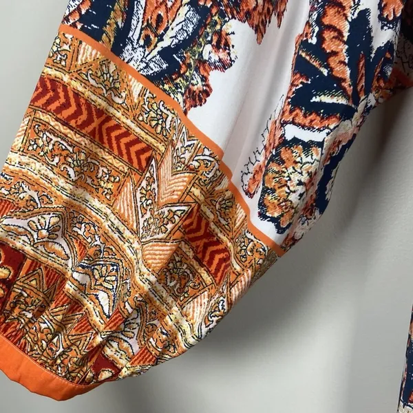Free People Say‎ You Love Me Mini Dress Size M Orange Combo Paisley Boho Flowy - Image 8