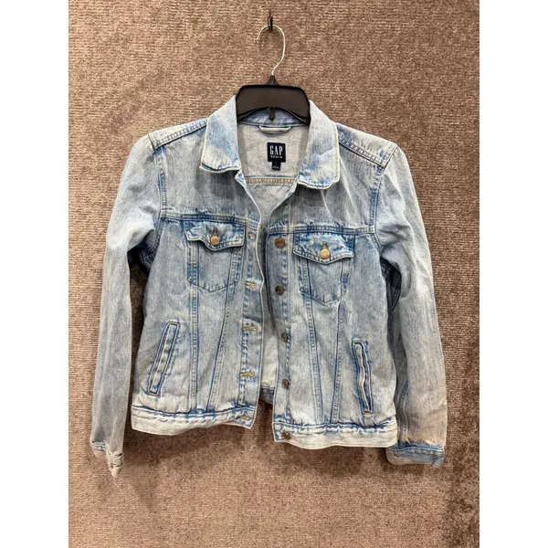 Gap Womens Denim Jacket Large Light Blue Classic Trucker Acid Wash Pockets - Image 3