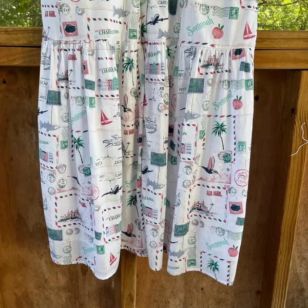 J.Crew Factory Women's White Postcard Print Sleeveless Midi Dress Size 8 - Image 5