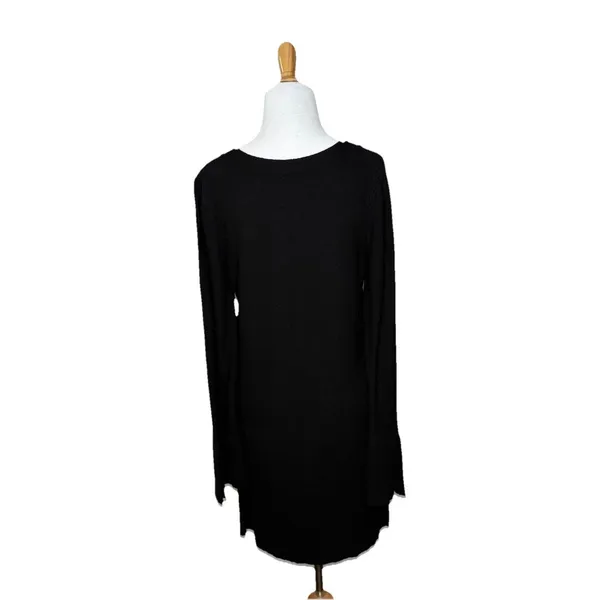 Free People Criss Cross Front Sweater Hi Lo Hem Slit Sleeve Cuffs Black Sz Large - Image 3