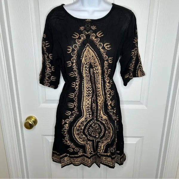 Earthbound Black and Gold Dashiki‎ Dress Size S - Image 3