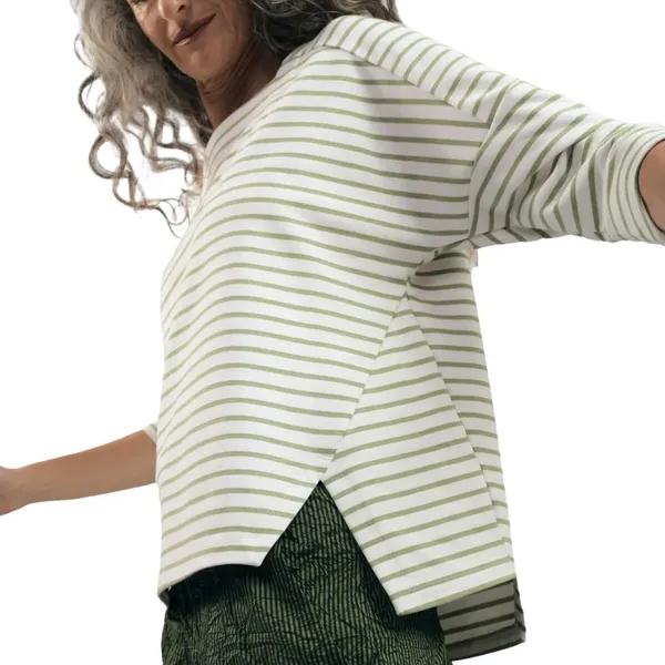 Urban by Alembika Jagger Stripe Top Sage Green White Striped Square Neck Cotton‎ - Image 2