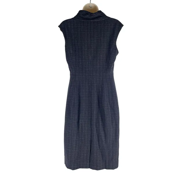 Classiques Entier Check Sheath Dress Bow Neck Gray Brown Size 6 - Image 6
