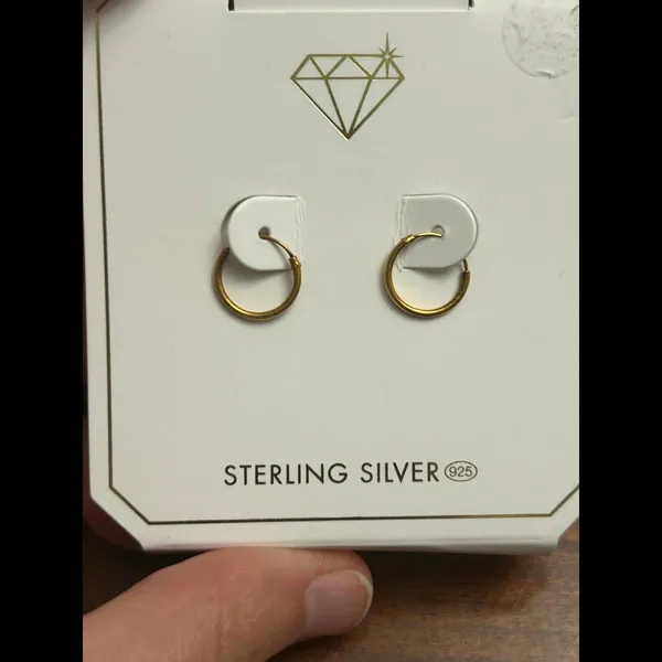 Sterling silver 925 earrings small hoop gold tone 1 pair - Image 2