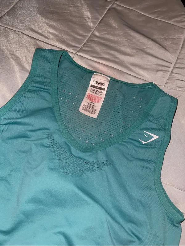 Gymshark Seamless Teal Crop Tank • Mesh Ventilation • Women’s M • Athleisure - Image 3