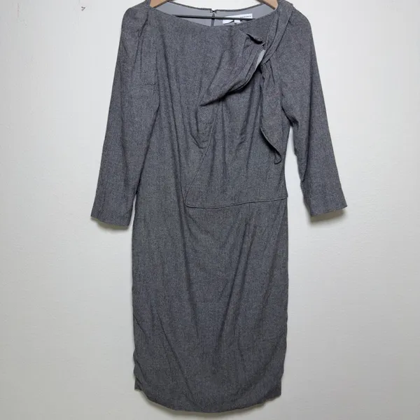 Carolina Herrera Women Virgin‎ Wool Silk Dress 8 Grey Bow Front Sheath Midi - Image 4