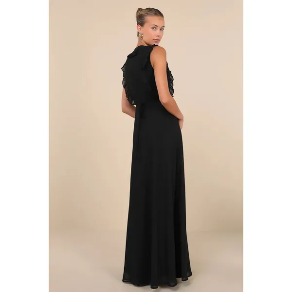 NWT Lulus Major‎ Elegance Black Sleeveless Ruffled Wrap Maxi Dress SZ SMALL - Image 3