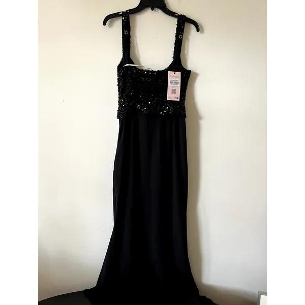 Oh Polly Robina Embellished Ruffle-Trim Corset Gown Maxi Dress in Black size 8 - Image 7