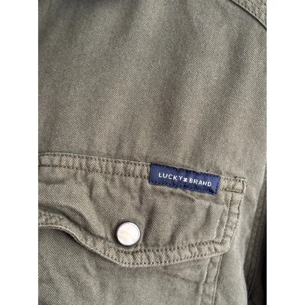 Lucky Brand Utility Shirt Size Medium Olive Green Snap Front Cotton Twill Top - Image 3