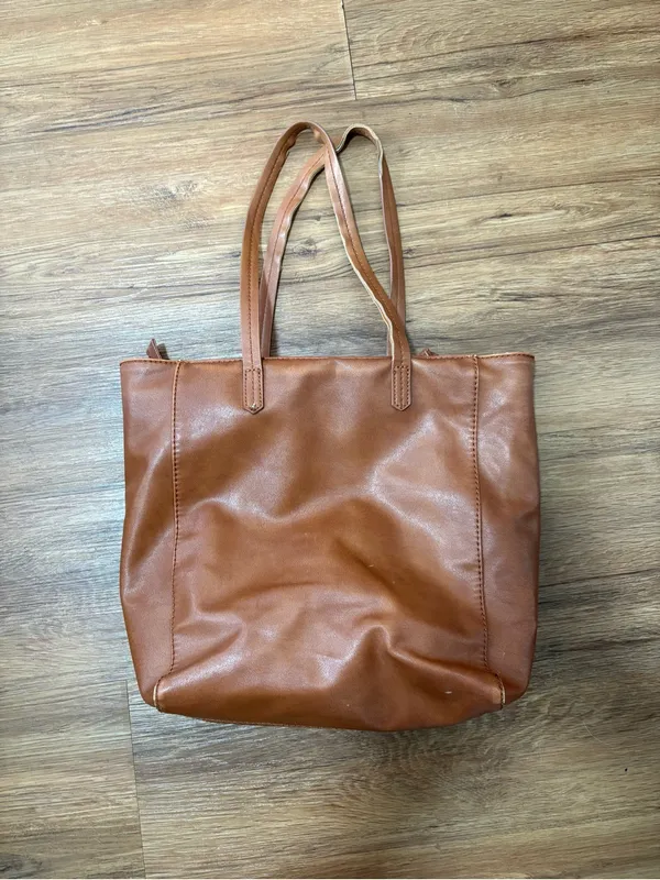 Universal Threads Brown Faux Leather Tote Shoulder Bag Zip Top Large Pocket Purse - Image 5