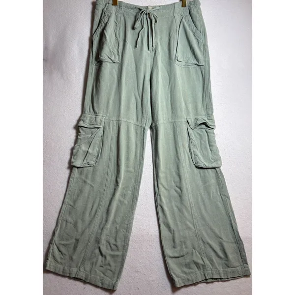 T&S by Thread & Supply Cargo Pants Sage Green Wide Leg XL Drawstring Waist - Image 3