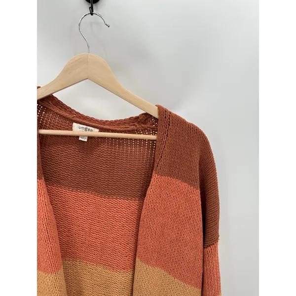 Umgee Pink Orange Sunset Stripe Long Sleeve Knit Cardigan Sweater Womens Medium‎ - Image 4
