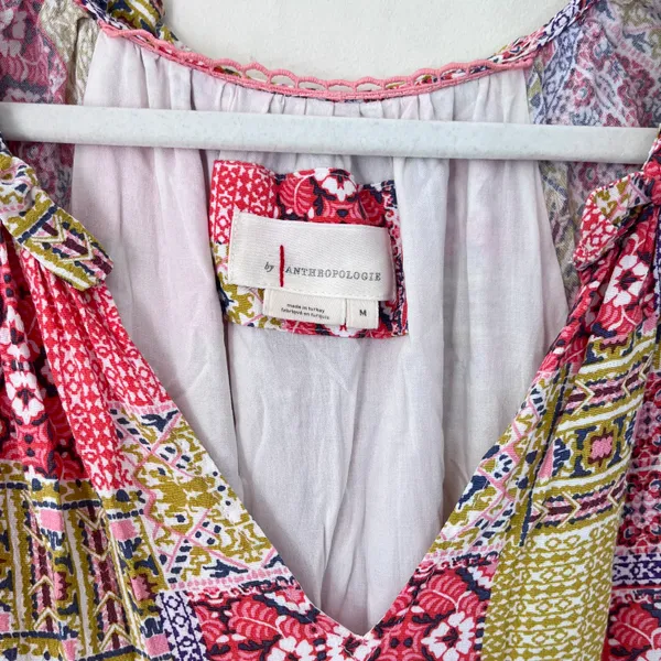 Anthropologie Robin Tiered Ruffle V-Neck Mini Dress Colorful Patchwork Print - Image 5