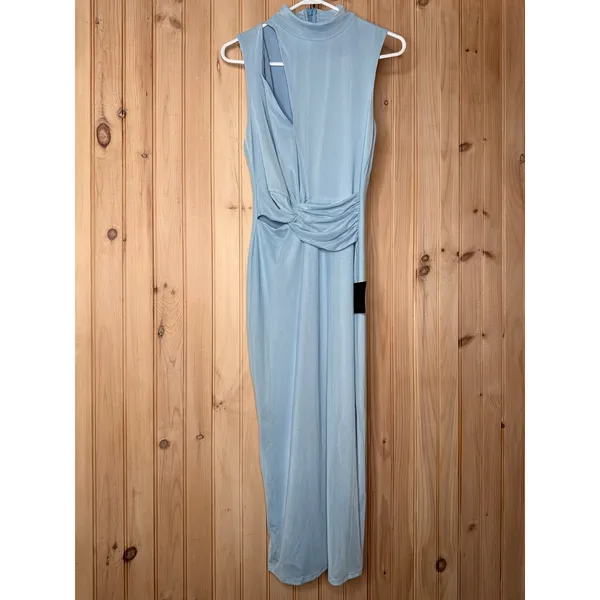 NWT Lulus Kamara Light Blue Mesh Cutout Knotted Midi Dress Party Holiday Size M - Image 2