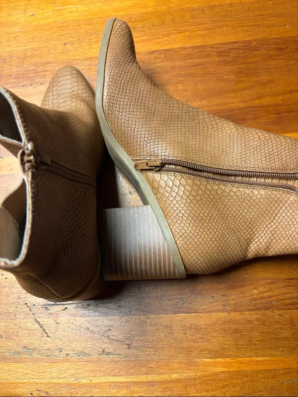 The Limited Tan Snake-Embossed Ankle Booties - Image 4