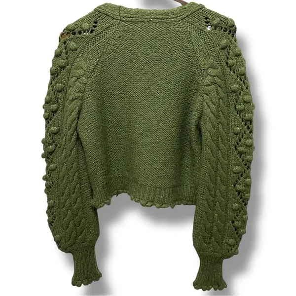 176 Dilvin | Turkey EUC Knit Bobble Olive Green Cable Cardigan Sweater (size M) - Image 5