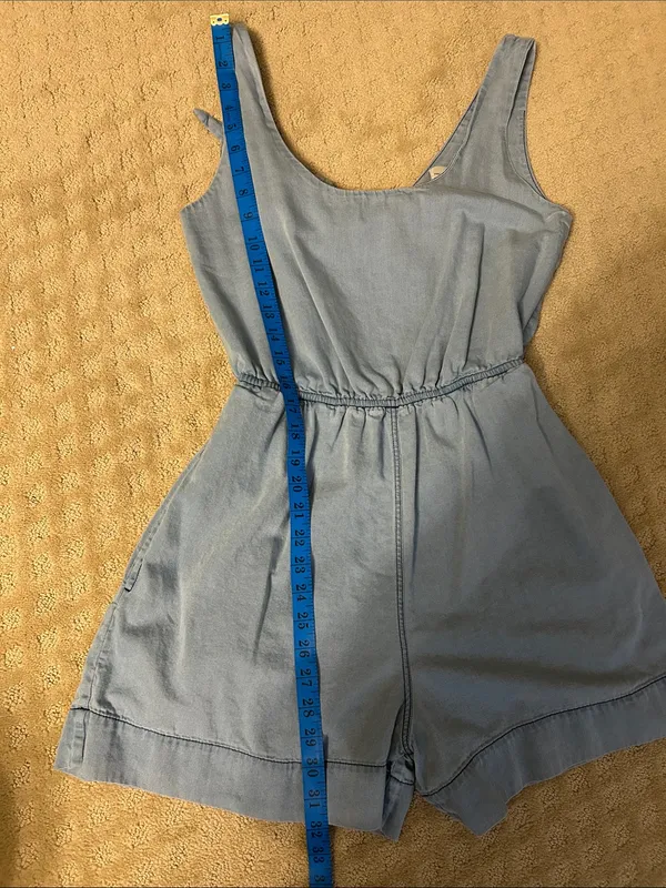 NWOT French Connection Chambray Tie Back Romper Light Blue Size Small - Image 9