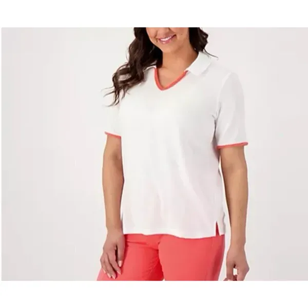 Denim & Co Beach Terry Cloth Knit Polo Contrast Trim Size 1X White A602904 Pool - Image 2