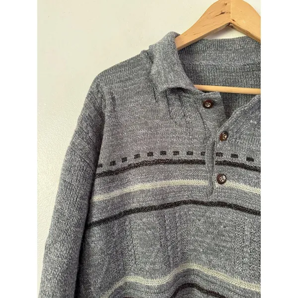 Vintage Collared Henley Pullover Sweater Women’s Size Large Dad Funky 90s - Image 3