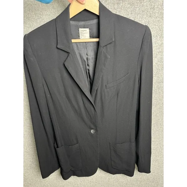 L'AGENCE‎ Womens Blazer Size 6 Black One Button Lined Relaxed Solid Pockets Work - Image 2