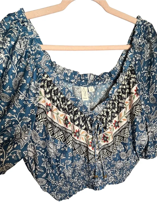 Joie Floral Crop Top Large Blouse ~ Boho Puff Sleeve Top ~ New - Image 4