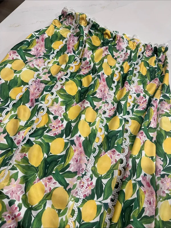 Lemon and floral print Maxi Skirt and tank matching set Lemon Yellow and Green S - Image 3