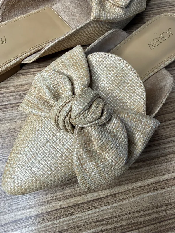 J.Crew Woven Bow Mules Toasted Brown Straw 7 NWT - Image 5