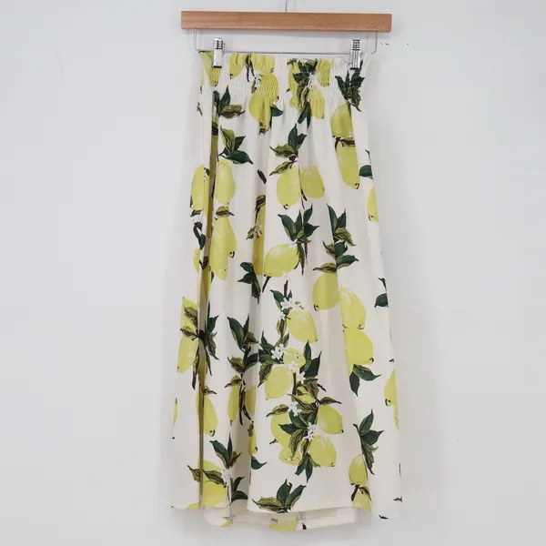 Angashion 2 Piece Skirt Set Womens S Lemon Print Smocked Tube Top Midi White - Image 6