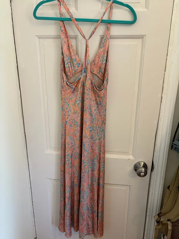 Free People Intimately Nowhere To Be Slip Midi Silky Halter watercolor print semi sheet size small - Image 2