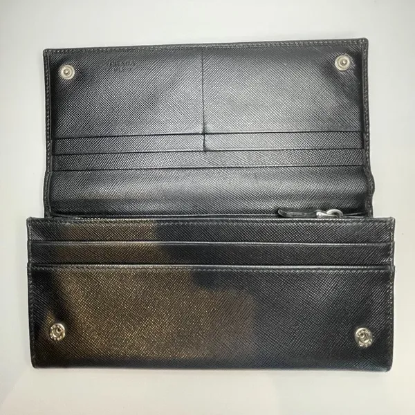 Prada Large Saffiano Calfskin Leather Wallet - Black - Preowned - Image 3