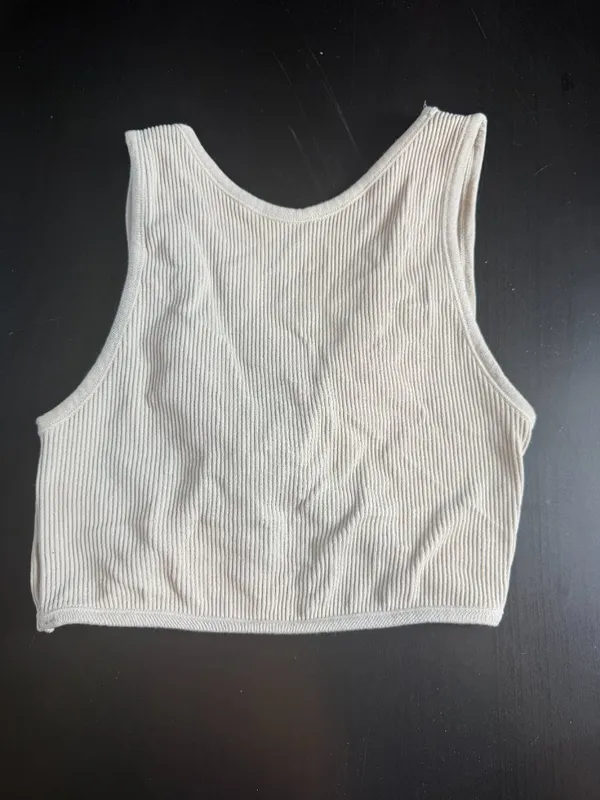 GARAGE Twist Front Ribbed Crop Tank Top Cream Size XS - Image 4