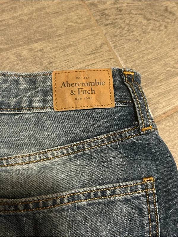 Abercrombie & Fitch Blue Distressed Denim Shorts w/ Red Side Stripe -size 10 W30 - Image 12