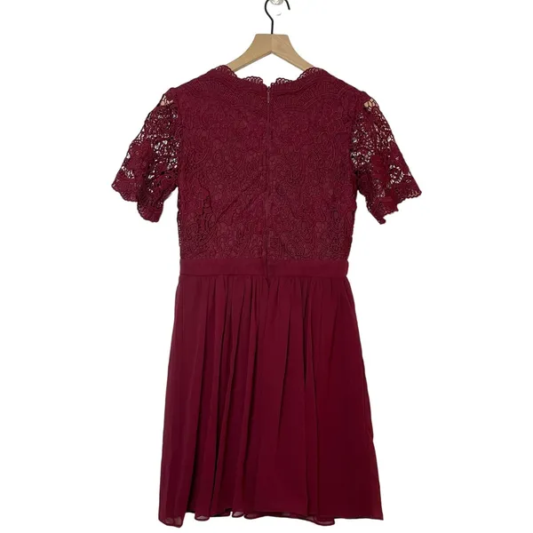 Lulus Angel in Disguise Lace Skater Dress Women's‎ Size Medium Burgundy V-Neck - Image 5