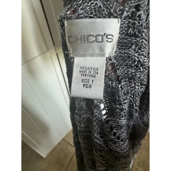 Chico's Womens Cardigan‎ Sz 1 M 8 10 Gray Black Waterfall Sweater Open Front - Image 7