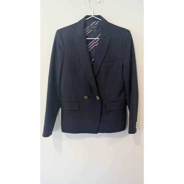 J.Crew Dover Double-Breasted 100% Wool Blazer Navy Blue Size 6 Petite 2824 - Image 2