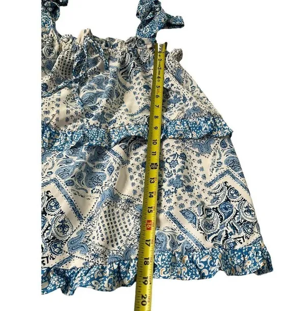Davi & Dani Women Size Medium Square Neck Ruffles Blue White (33-472) - Image 5