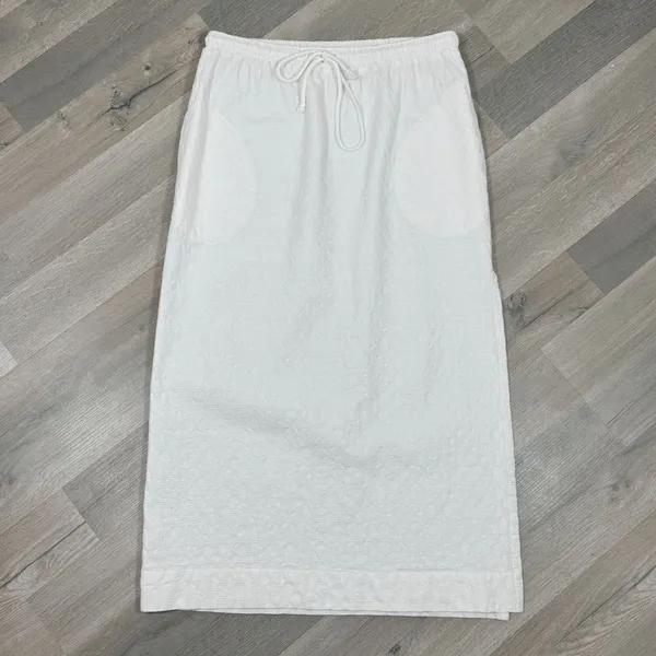 Free People Textured Cotton Side Slit Maxi Skirt White Large Pockets Drawstring‎ - Image 8
