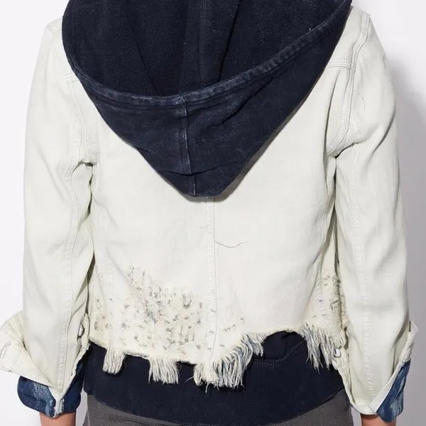 Free People Double Weave Denim Jacket Hoodie Distr - Image 6
